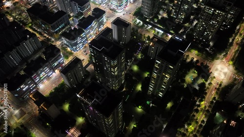 a city shot by a drone at night