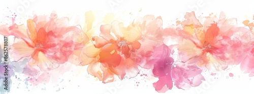 Flower illustration with wide border in watercolor - Stock image