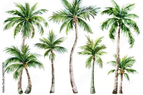 Hand-drawn tropical trees, hand-painted tropical trees, watercolor palm trees, AI palm trees,
