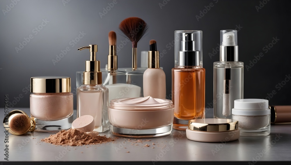 cosmetic products on an empty table cosmetic products on an empty table