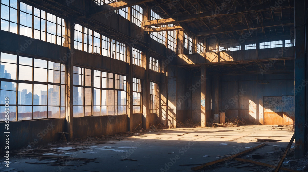 Abandoned Warehouse: Rusted metal structures, broken windows, graffiti, and scattered debris. Ideal for action sequences, hideouts, or mysterious encounters. Abandoned Warehouse: Rusted metal structures, broken windows, graffiti, and scattered debris. Ideal for action sequences, hideouts, or mysterious encounters.