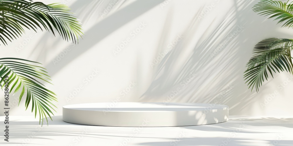 White Platform with Palm Tree Shadows