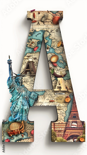 creative letter "A" in travel style on white background © Irina