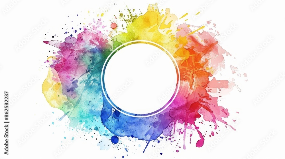 Rainbow color painting illustration - Circle frame made from watercolor splashes, isolated on white (Ai generated) Rainbow color painting illustration - Circle frame made from watercolor splashes, isolated on white (Ai generated)