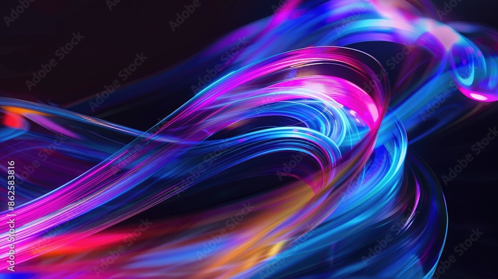Fototapeta premium Fluid light trails in vibrant colors over a dark background