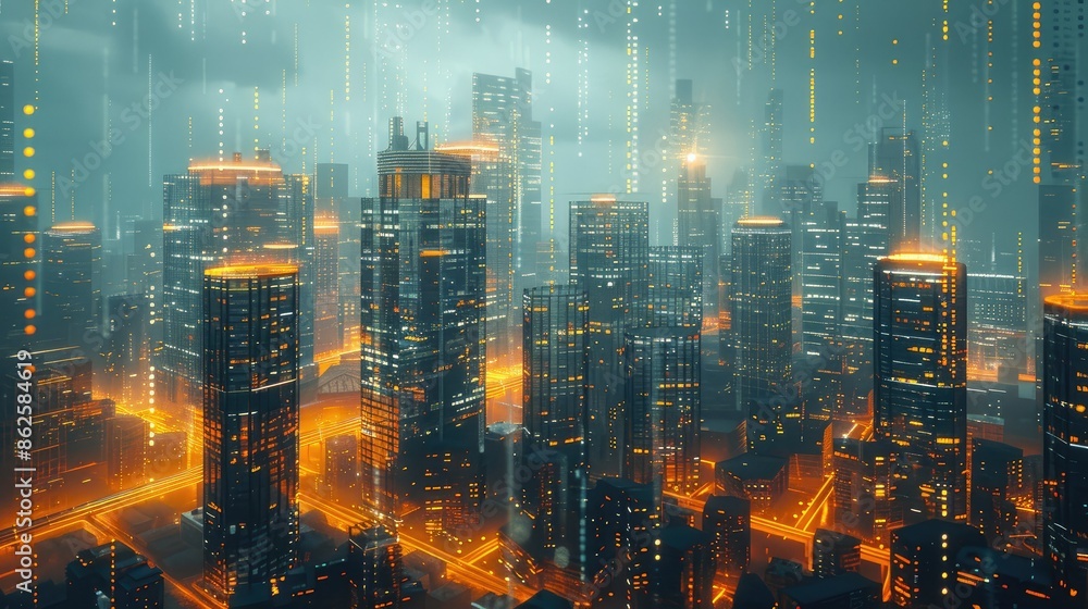 Fototapeta premium Futuristic cityscape with interconnected high-rise buildings