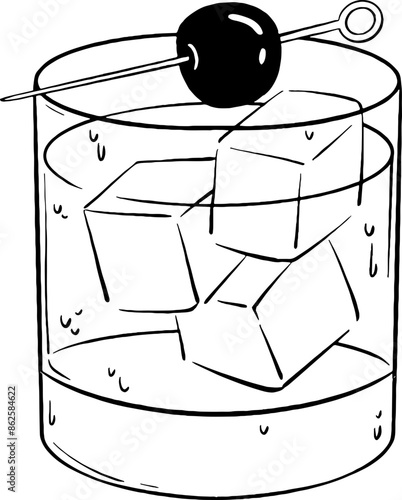 Old Fashioned Cocktail Line Art