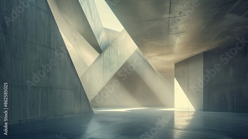 Futuristic geometric light forms against a concrete texture backdrop