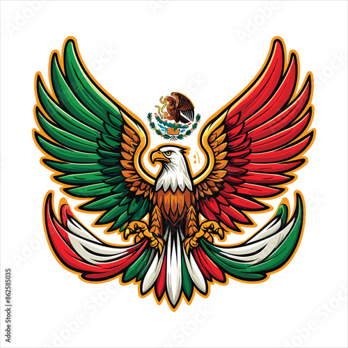 Mexican flag with bold red, white, and green hues, eagle holding snake, and cactus. Vector pennant with 3d papercut effect exudes the rich cultural heritage and spirit of Mexico