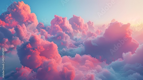 Surreal 3D Rendering Landscape with Vibrant Clouds and Abstract Shapes under Ambiance Light © Komsan