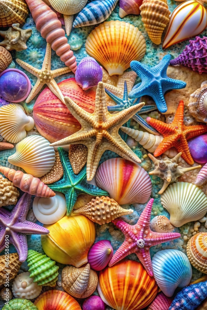 Colorful Seashell and Starfish Collection - Perfect Background Colorful Seashell and Starfish Collection - Perfect Background