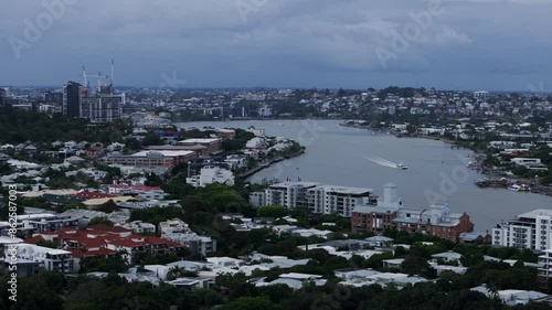 Brissy Brisbane City River Glass House Mountains Australia Story Bridge aerial drone blue sky cloudy morning summer autumn winter Aussie skyscraper ferry Citycat boat Kangaroo Park Cliffs static shot photo