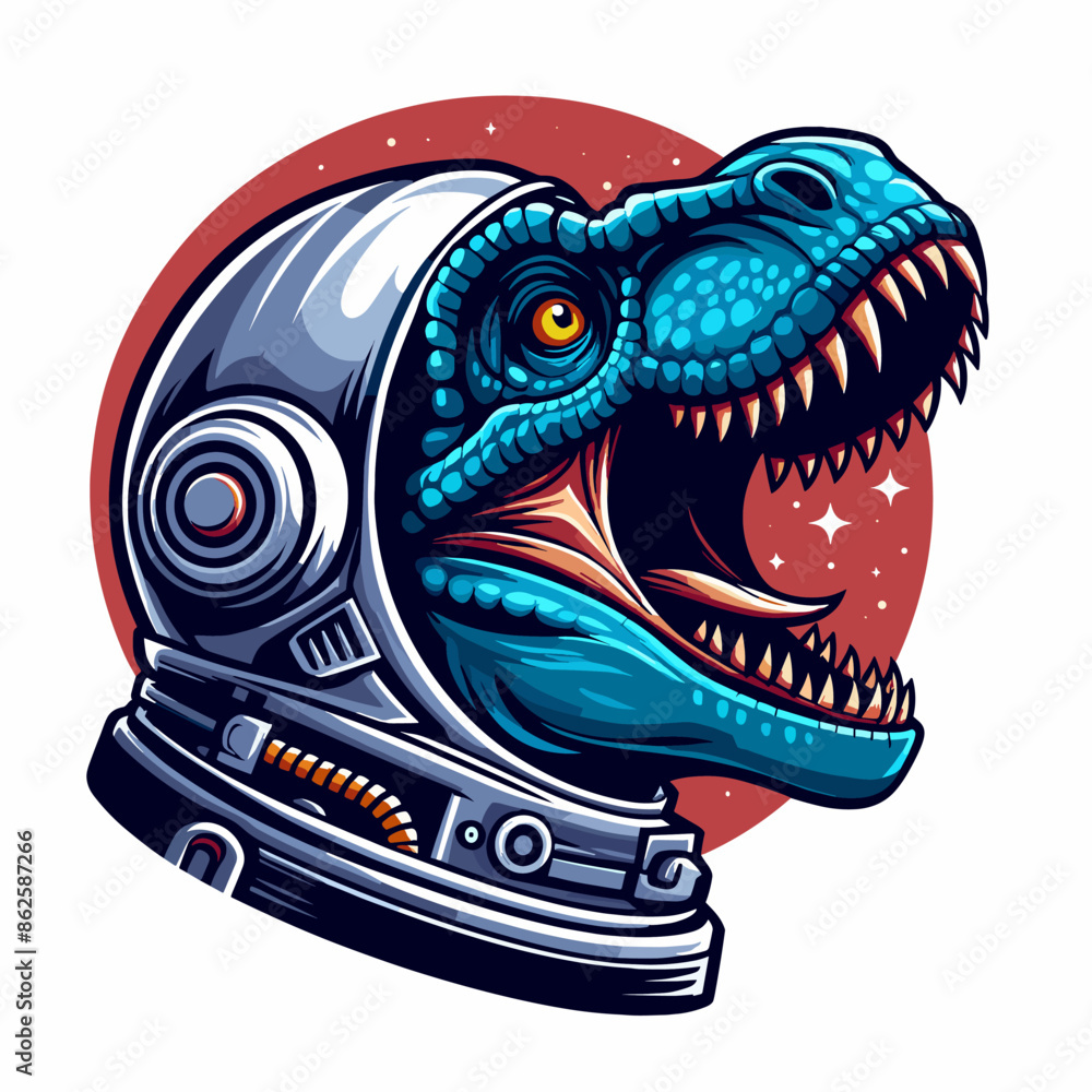 Fototapeta premium Dinosaur T-Rex wear Astronaut helmet Tshirt Illustration