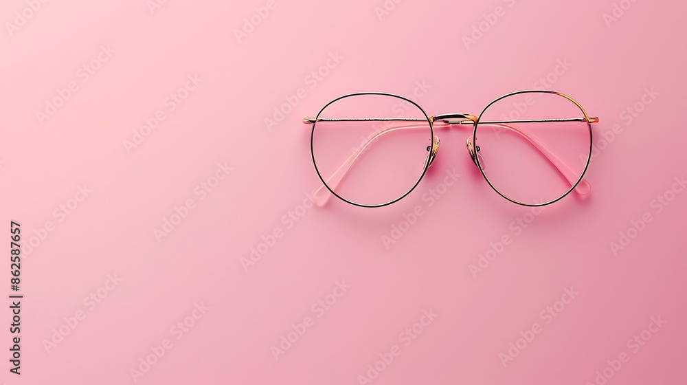 Stylish eyeglasses in a gold frame on a pink background Stylish eyeglasses in a gold frame on a pink background