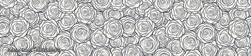 Rose flowers seamless pattern with outline style. vector floral background. 