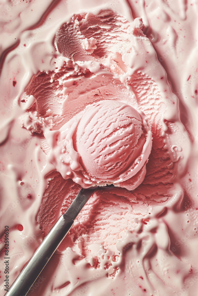 Close up of strawberry ice cream scoop. Textured, delicious, summer background Close up of strawberry ice cream scoop. Textured, delicious, summer background