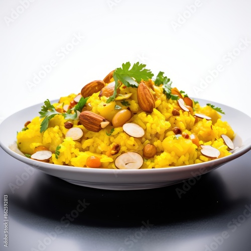 Traditional Indian Poha Dish with Nuts and Herbs