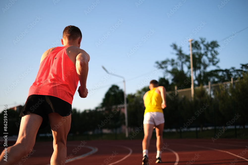 Fototapeta premium Athletes compete in running at the stadium