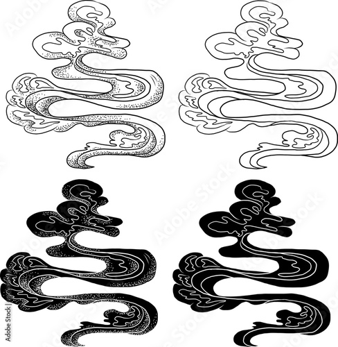 Chinese cloud vector for coloring book and printing on white background.Traditional Japanese culture element for tattoo design and idea.Cloud and wave illustration.Clip art.