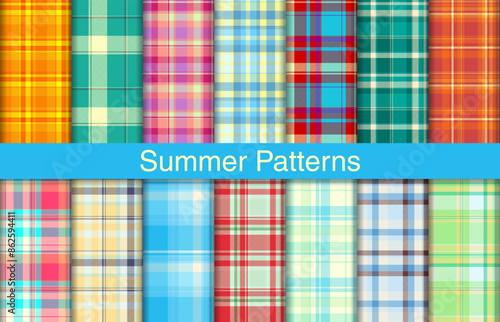 Summer plaid bundles, textile design, checkered fabric pattern for shirt, dress, suit, wrapping paper print, invitation and gift card.