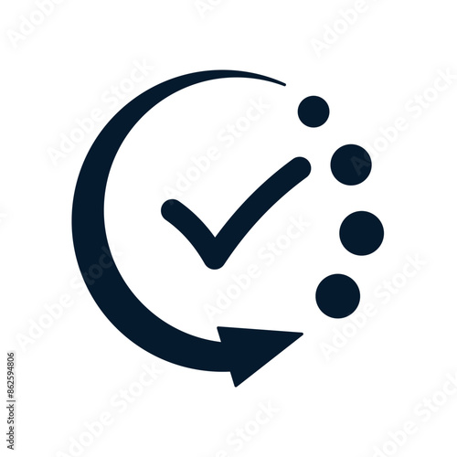 Arrow in a circle, check mark. Concept progress, completed task. Vector linear icon isolated on white background.