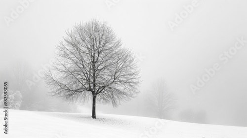 The photo shows a lonely tree in a snowy field