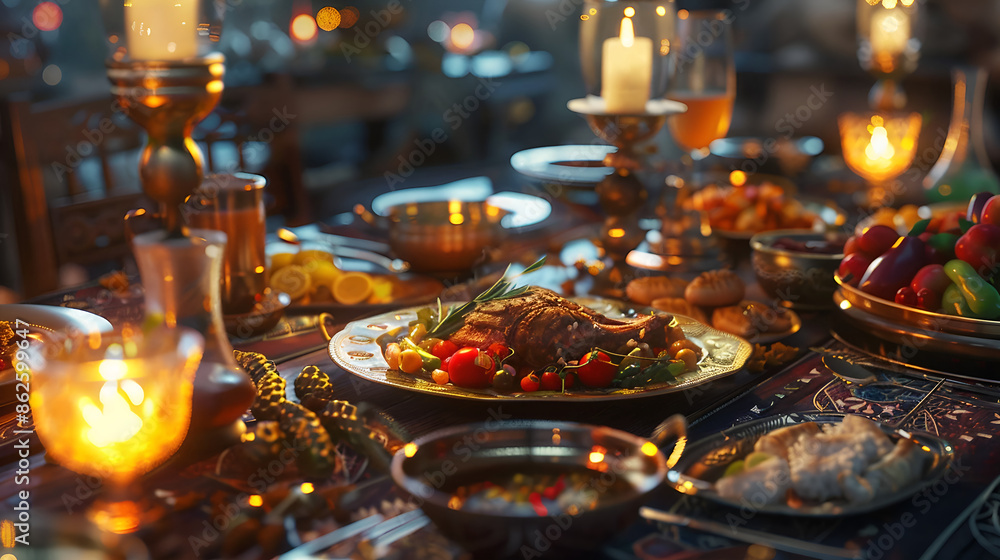 A visually captivating display of various succulent dishes, cheeses, fruits, desserts. AI generative. A visually captivating display of various succulent dishes, cheeses, fruits, desserts. AI generative.