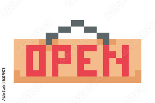 Pixel sign for a store - Open, 8 bit pixel icon.
