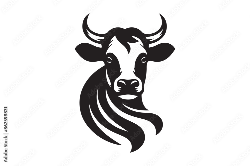 Naklejka premium Cow Black and White Isolated vector silhouette illustration