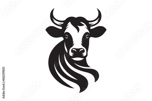 Cow Black and White Isolated vector silhouette illustration