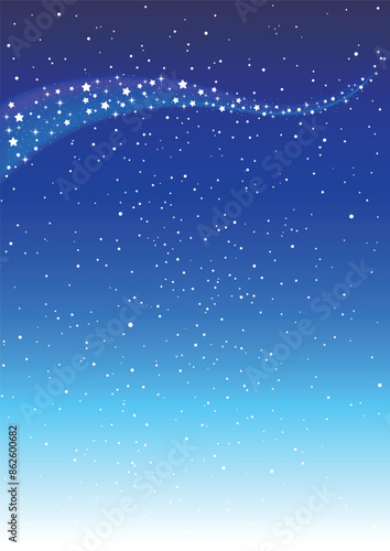 水彩　七夕 天の川流れる星空背景 フレーム　横