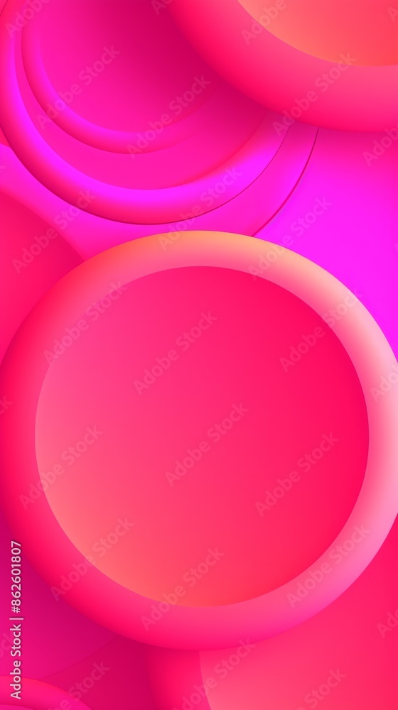 Obraz premium wallpaper with a pastel neon pink and yellow color scheme featuring abstract, overlapping circles, background