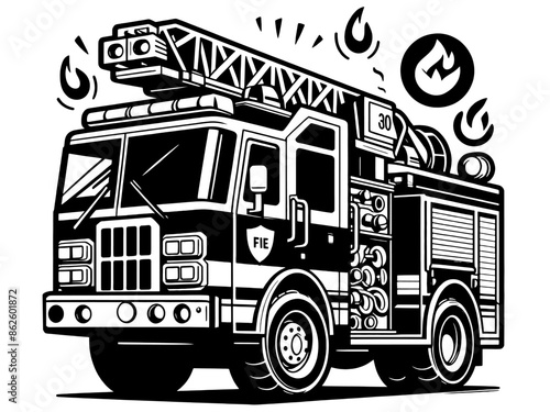 Big fire truck. Children picture, coloring book. Generative ai vector.