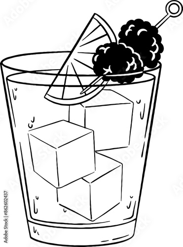 Bramble Cocktail Line Art