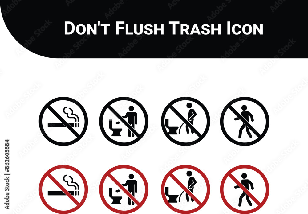 Don't Flush Trash - Crossed Circle Toilet Icon (Simple & Clear) Don't Flush Trash - Crossed Circle Toilet Icon (Simple & Clear)