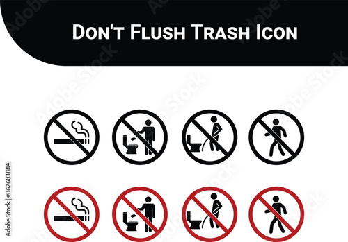Don't Flush Trash - Crossed Circle Toilet Icon (Simple & Clear)