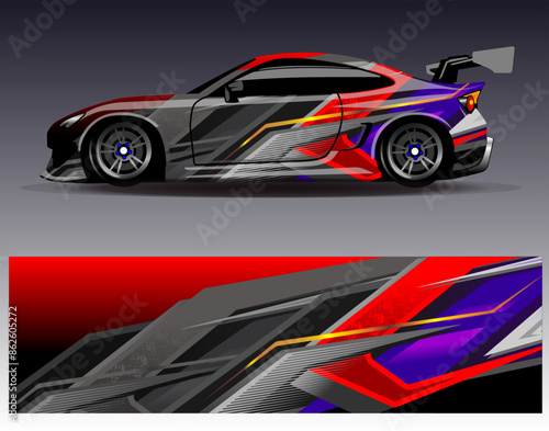 Car wrap design vector. Graphic abstract stripe racing background designs for vehicle, rally, race, adventure and car racing livery