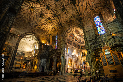 The Beautiful Ornate Interior of Jerónimos Monastery Main Chapel - Lisbon, Portugal photo