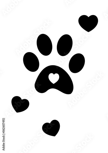 Paw icon with heart. Dog, cat paw icon. Zoo, vet logo element. Paw print vector symbol.	