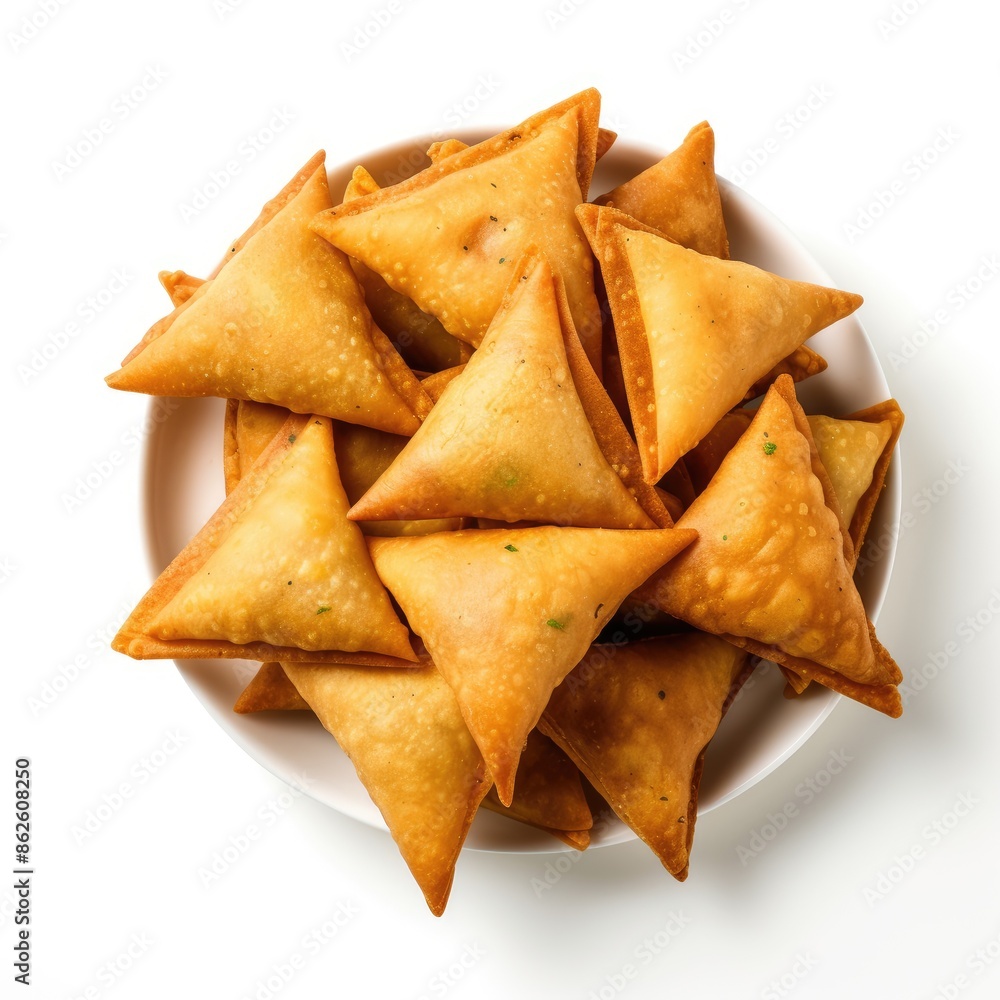 Golden and Crispy Samosas Arranged Neatly on a White Plate Golden and Crispy Samosas Arranged Neatly on a White Plate