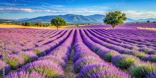 Beautiful landscape of Provence Lavande fields, lavender, purple, flowers, countryside, scenery, France, tranquil, peaceful