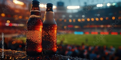 Two Bottles of Beer in a Stadium photo