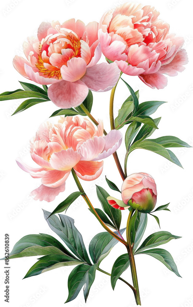 Three Pink Peony Flowers Three Pink Peony Flowers