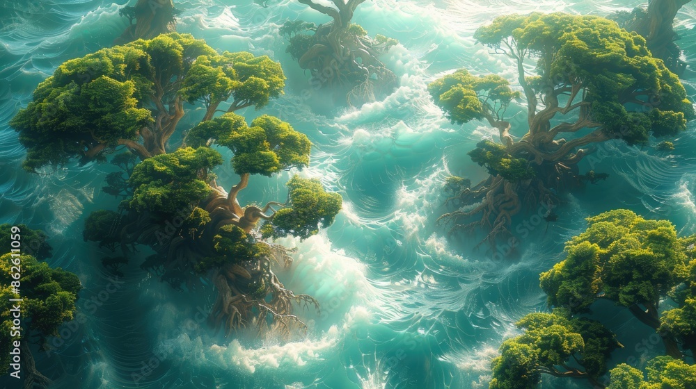 Fototapeta premium Trees Submerged in Glowing Turquoise Water