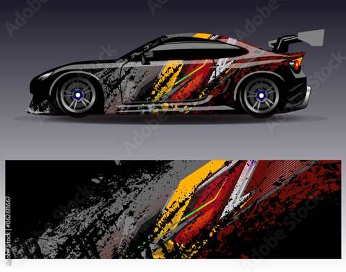 Car wrap design vector. Graphic abstract stripe racing background designs for vehicle, rally, race, adventure and car racing livery