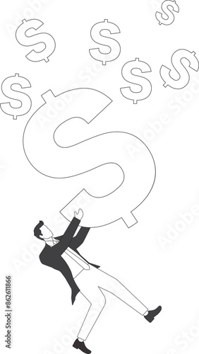 Debt Businessman, Businessman under the dollar symbol