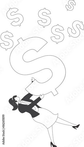 Debt Businesswoman, Businesswoman under the dollar symbol