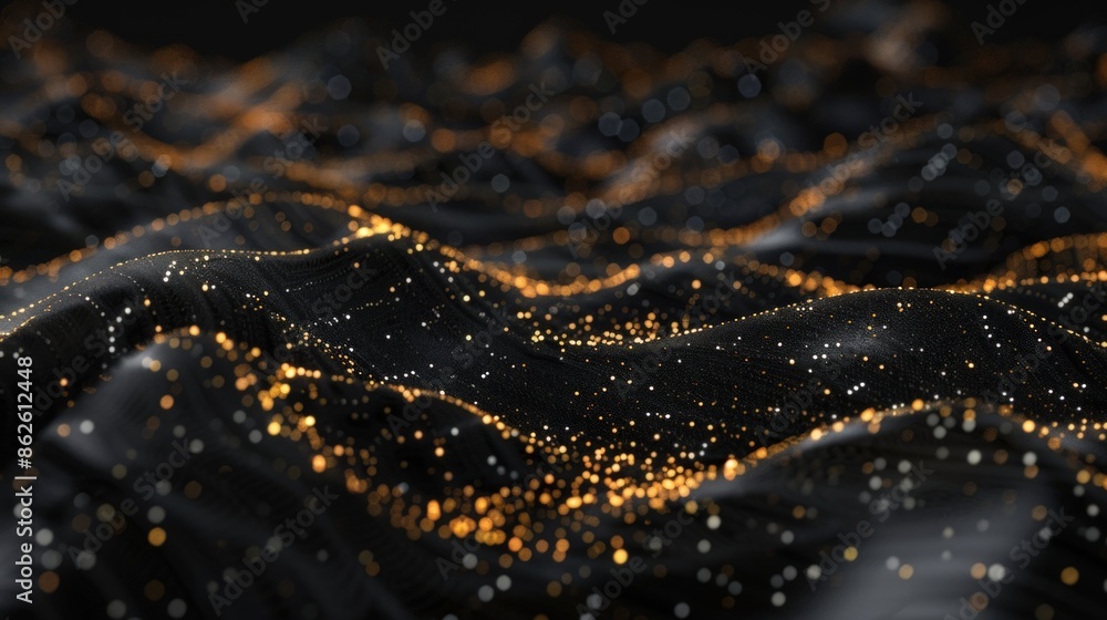 A black and gold surface with a lot of sparkles. Generate AI image A black and gold surface with a lot of sparkles. Generate AI image
