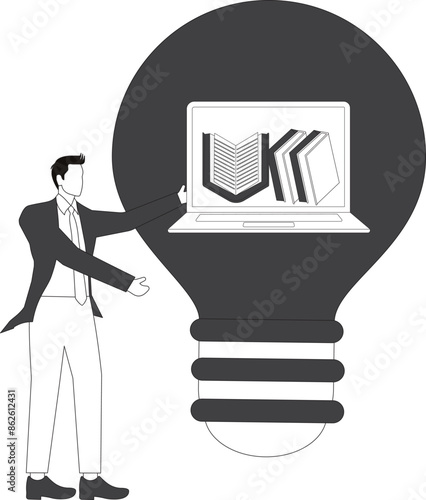 Books and Laptop Businessman, Education Concept