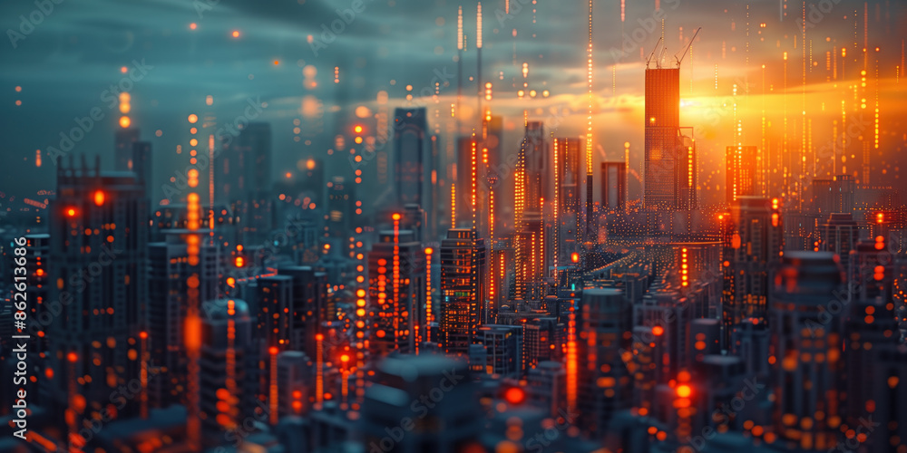 Obraz premium illustration of the residential real estate developers market. a graph or chart showing the drop in bond values. Background image. Created with Generative AI technology.